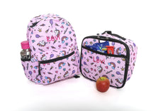 Load image into Gallery viewer, Personalised Unicorn Patterned Children&#39;s Backpack + Lunch Box Bag Set
