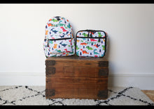 Load image into Gallery viewer, Personalised Dinosaur Patterned Children&#39;s Backpack + Lunch Box Bag Set
