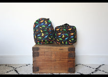 Load image into Gallery viewer, Personalised Dinosaur Patterned Children&#39;s Backpack + Lunch Box Bag Set
