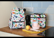 Load image into Gallery viewer, Personalised Dinosaur Patterned Children&#39;s Backpack + Lunch Box Bag Set
