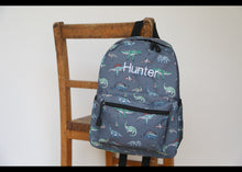 Load image into Gallery viewer, Personalised Dinosaur Patterned Children&#39;s Backpack + Lunch Box Bag Set
