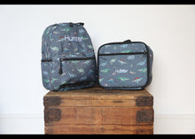 Load image into Gallery viewer, Personalised Dinosaur Patterned Children&#39;s Backpack + Lunch Box Bag Set
