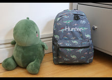 Load image into Gallery viewer, Personalised Dinosaur Patterned Children&#39;s Backpack + Lunch Box Bag Set
