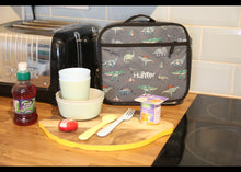 Load image into Gallery viewer, Personalised Dinosaur Patterned Children&#39;s Backpack + Lunch Box Bag Set
