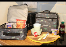 Load image into Gallery viewer, Personalised Dinosaur Patterned Children&#39;s Backpack + Lunch Box Bag Set
