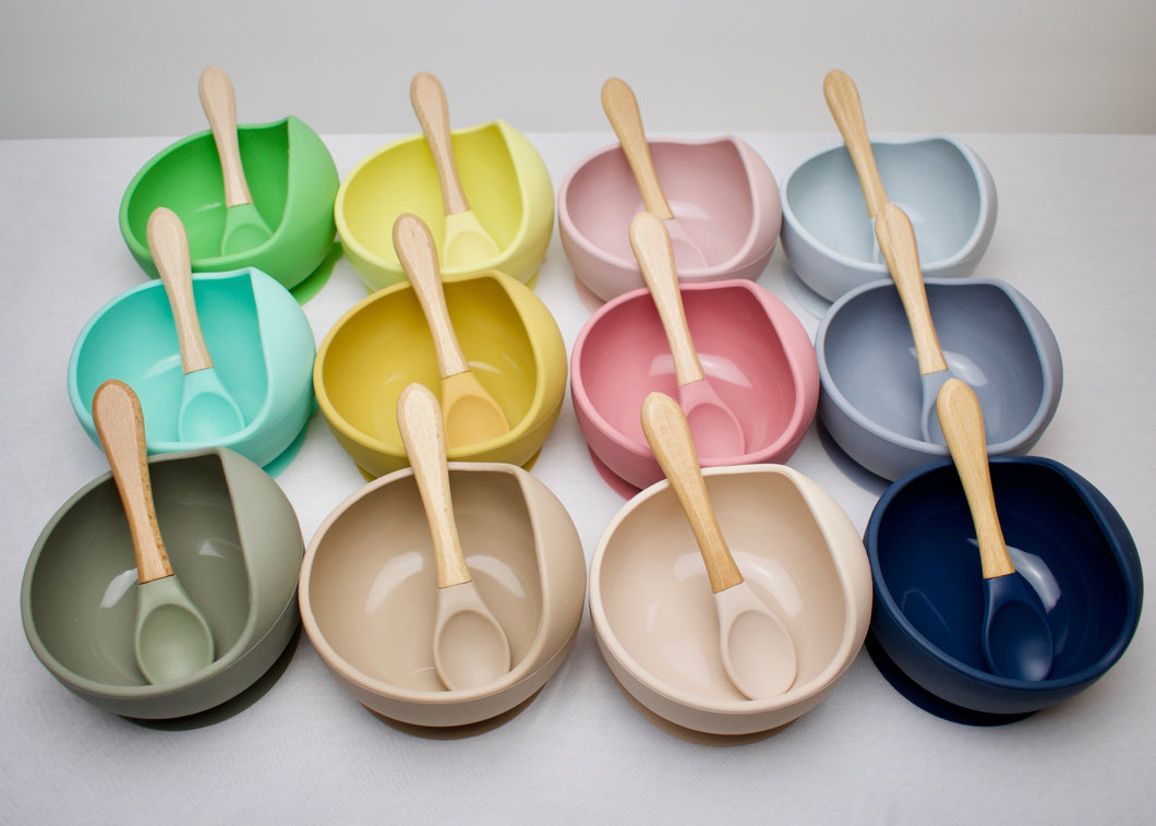 Silicone Suction Curved Bowl & Spoon